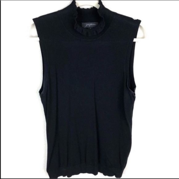 Josephine black mock turtle ruffle necked thin sweater. - Picture 1 of 7